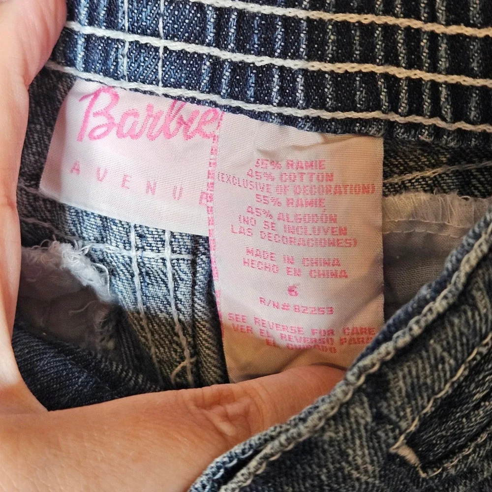 Barbie Vintage Girls‎ Jeans Size 6 Denim Flare Embroidered Flowers Y2K 2004